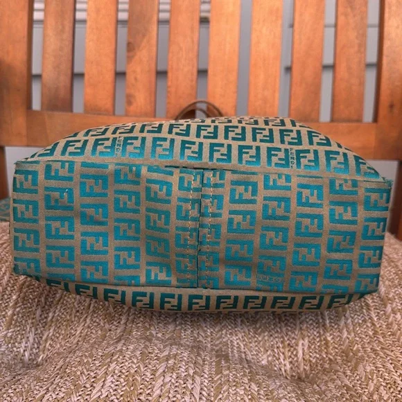 Fendi Zucchino Tote w/ Pouch โ Rare Turquoise Monogram w/ COA - Picture 8 of 15